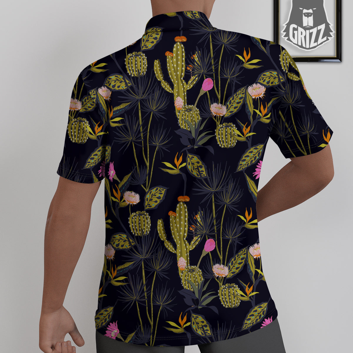 Plant Black Cactus Print Pattern Untucked Shirts-grizzshop