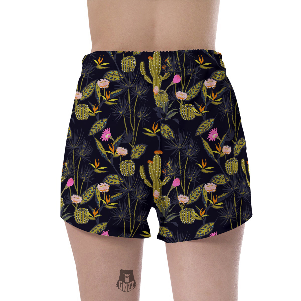 Plant Black Cactus Print Pattern Women's Shorts-grizzshop