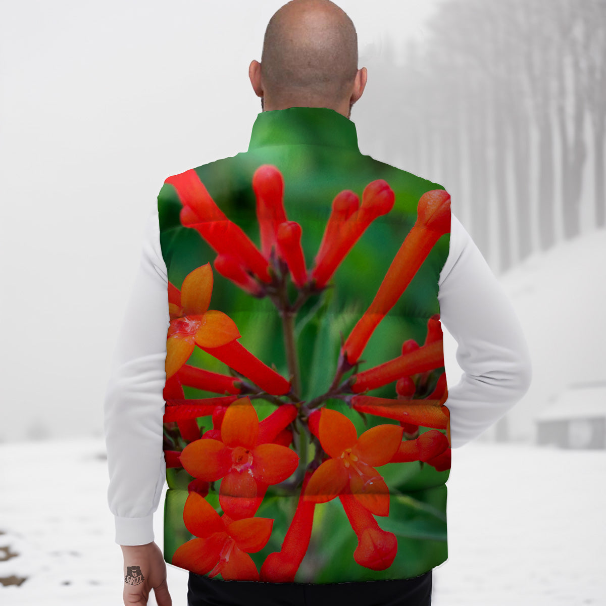 Plant Bouvardia Print Down Vest-grizzshop