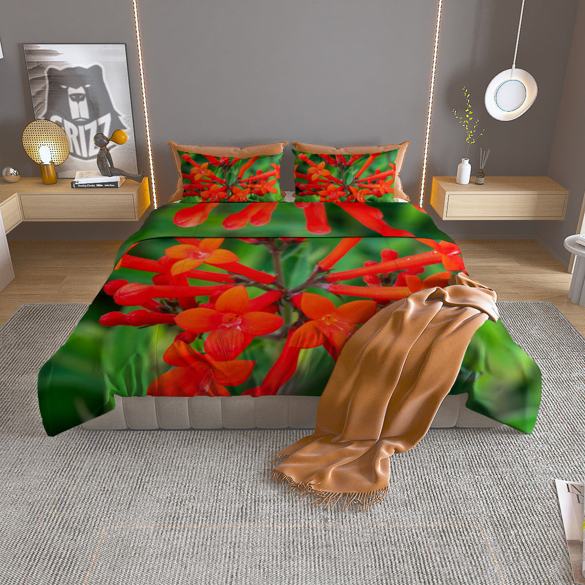 Paw Knitted White And Grey Print Pattern Duvet Cover Bedding Set