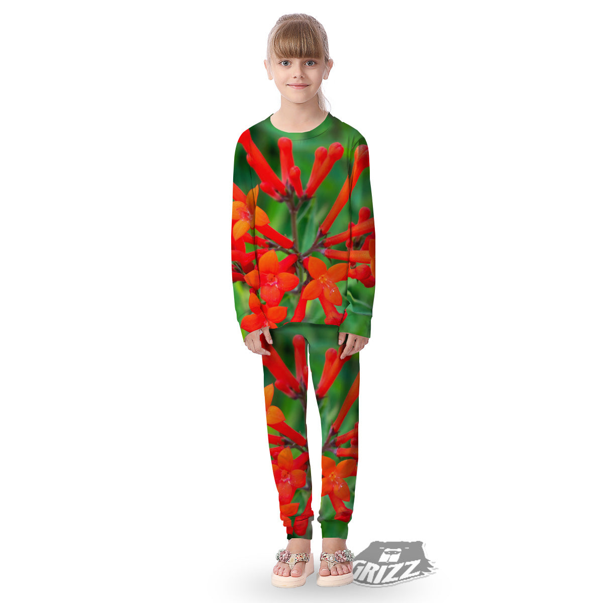 Plant Bouvardia Print Kid's Pajamas-grizzshop