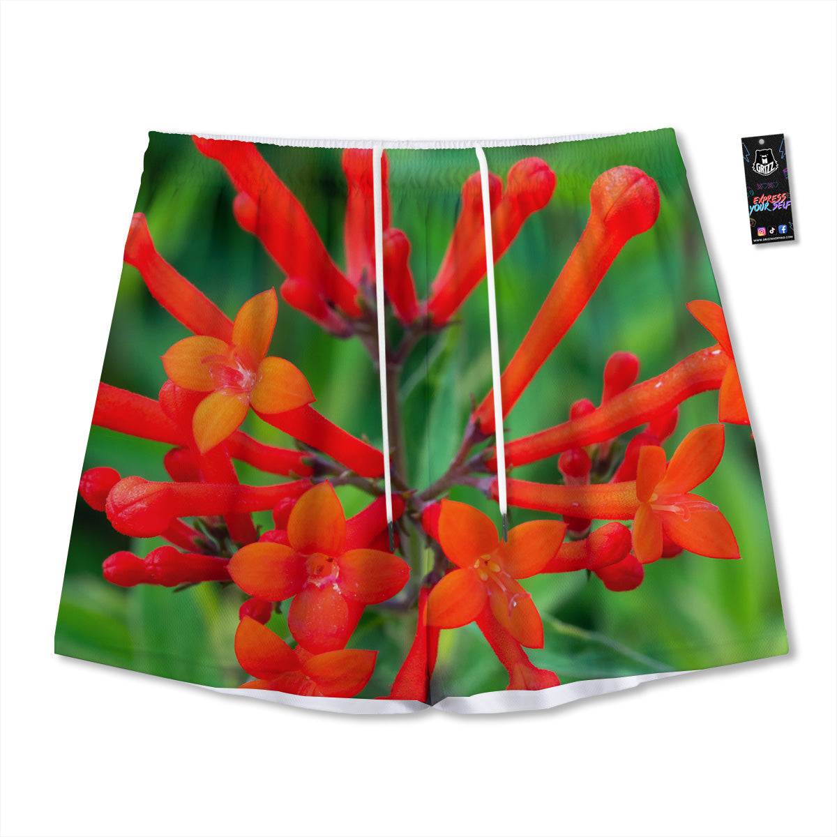 Paw Knitted White And Grey Print Pattern Mesh Shorts