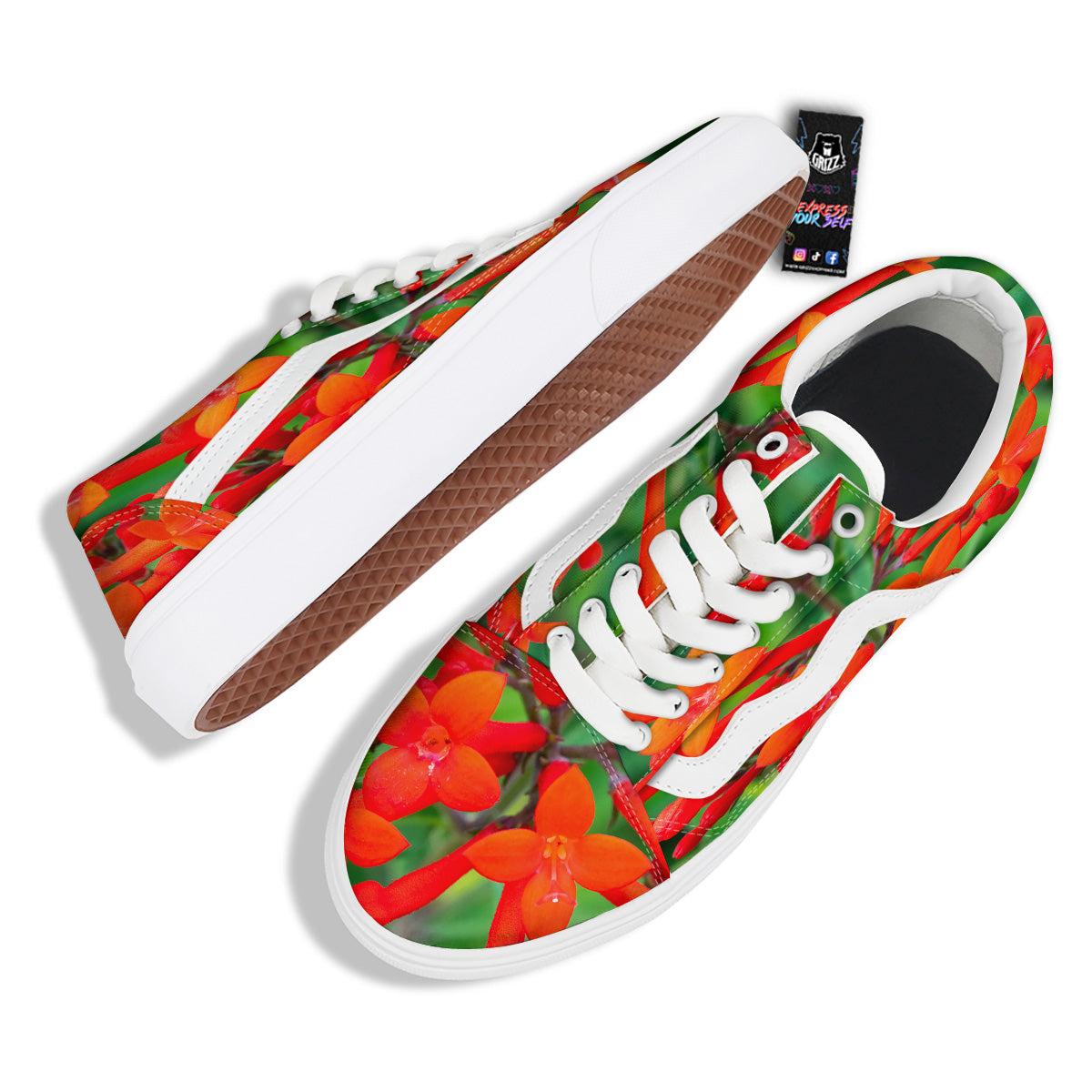 Plant Bouvardia Print Skate Shoes-grizzshop