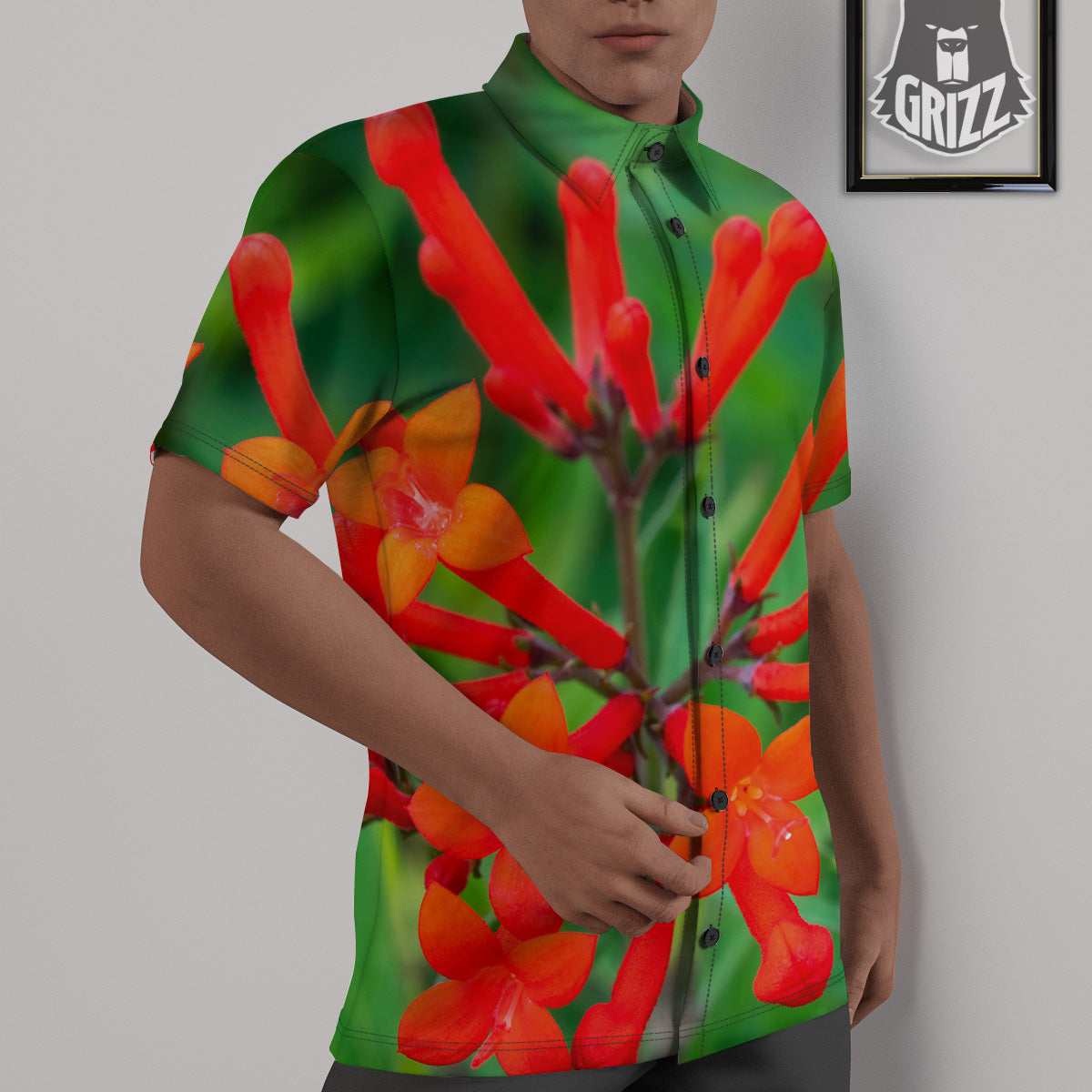 Plant Bouvardia Print Untucked Shirts-grizzshop