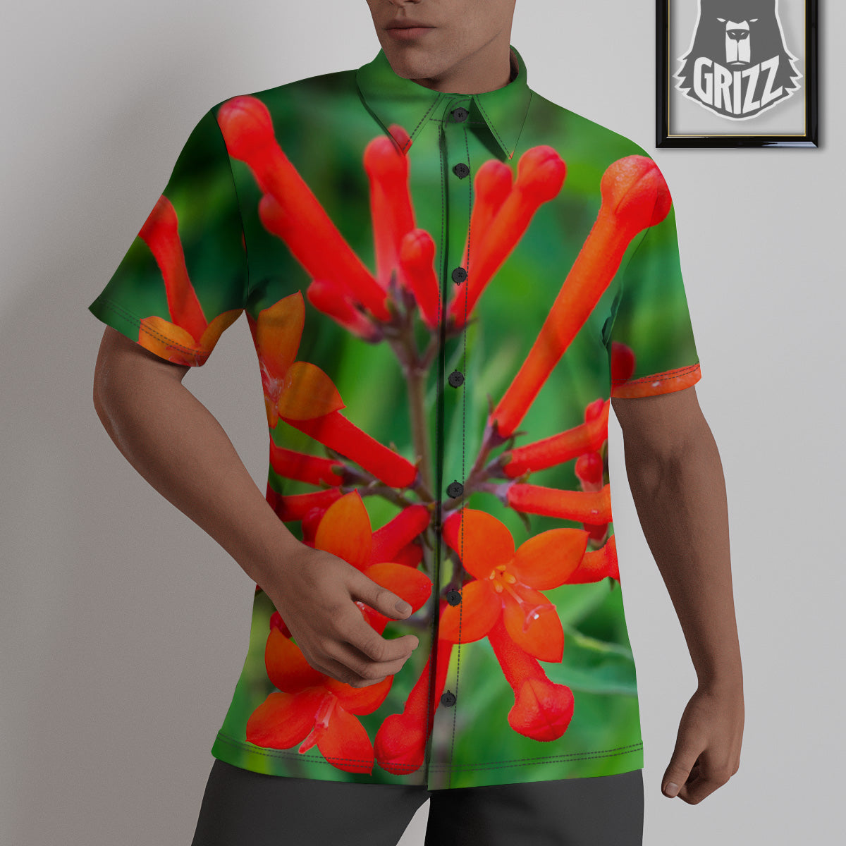 Plant Bouvardia Print Untucked Shirts-grizzshop