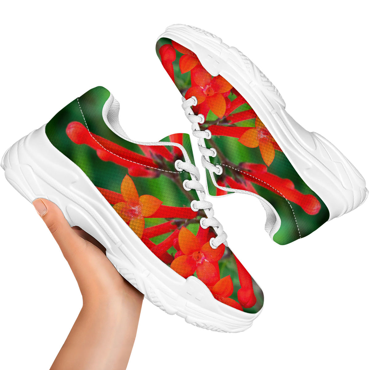 Plant Bouvardia Print White Chunky Shoes-grizzshop