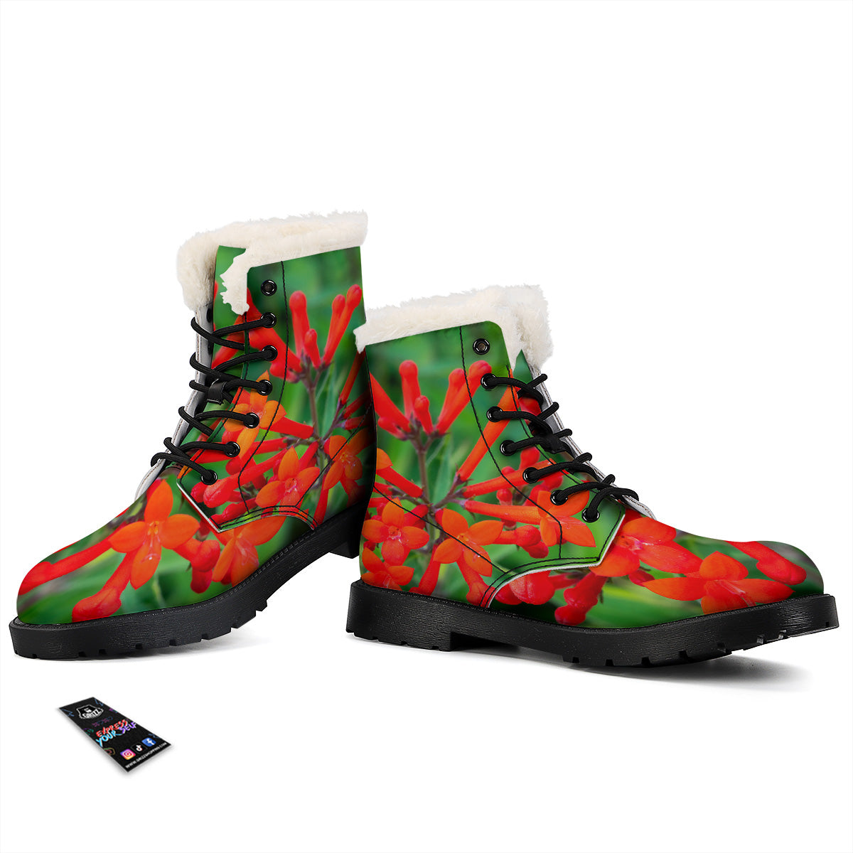 Plant Bouvardia Print Winter Boots-grizzshop