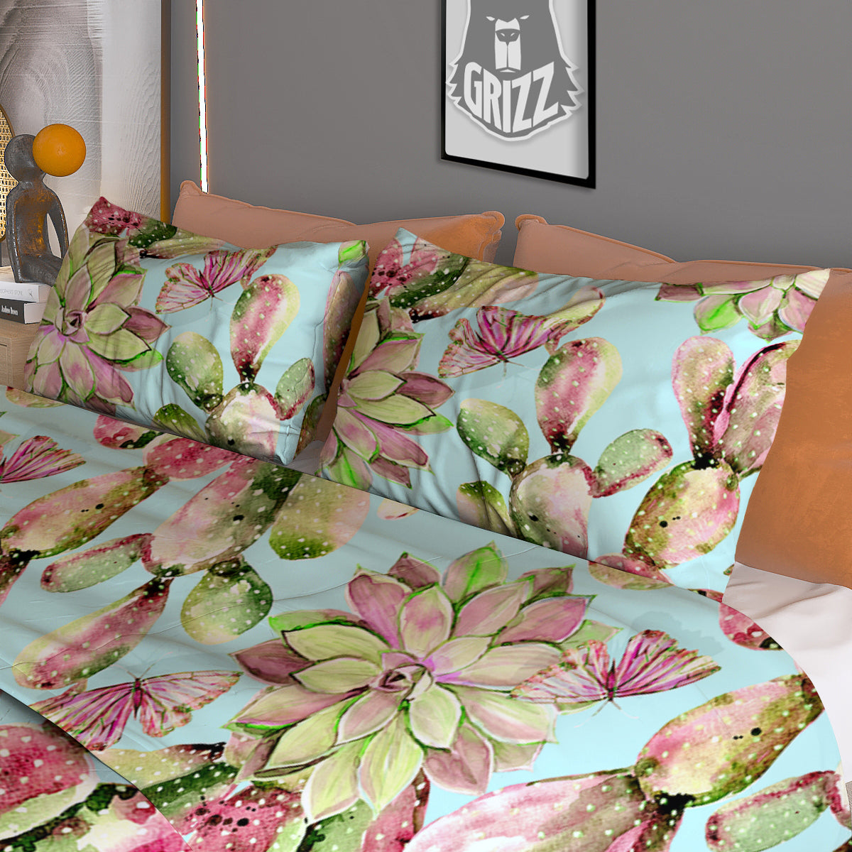 Plant Cactus Watercolor Print Pattern Duvet Cover Bedding Set