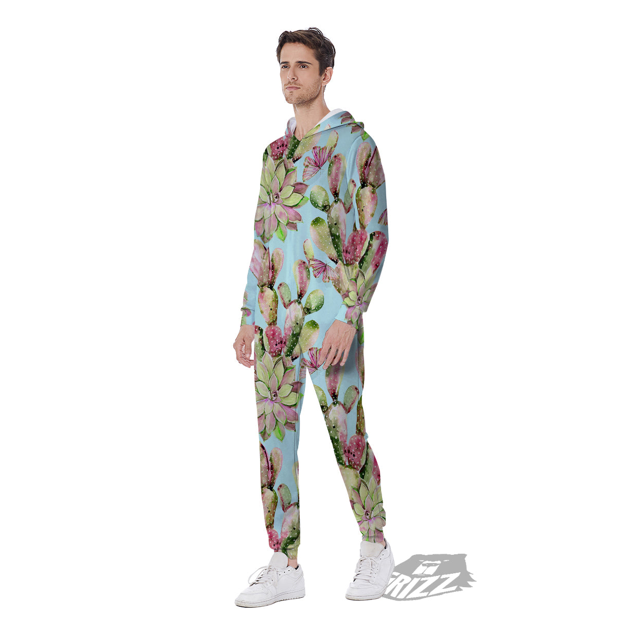 Plant Cactus Watercolor Print Pattern Men's Jumpsuit-grizzshop