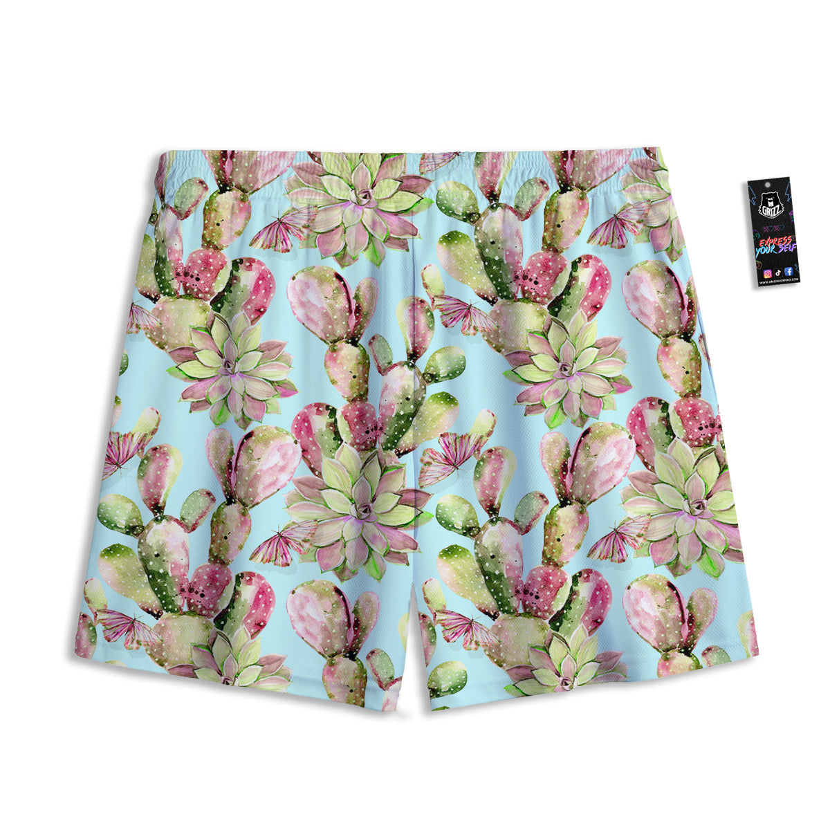 Plant Cactus Watercolor Print Pattern Mesh Shorts