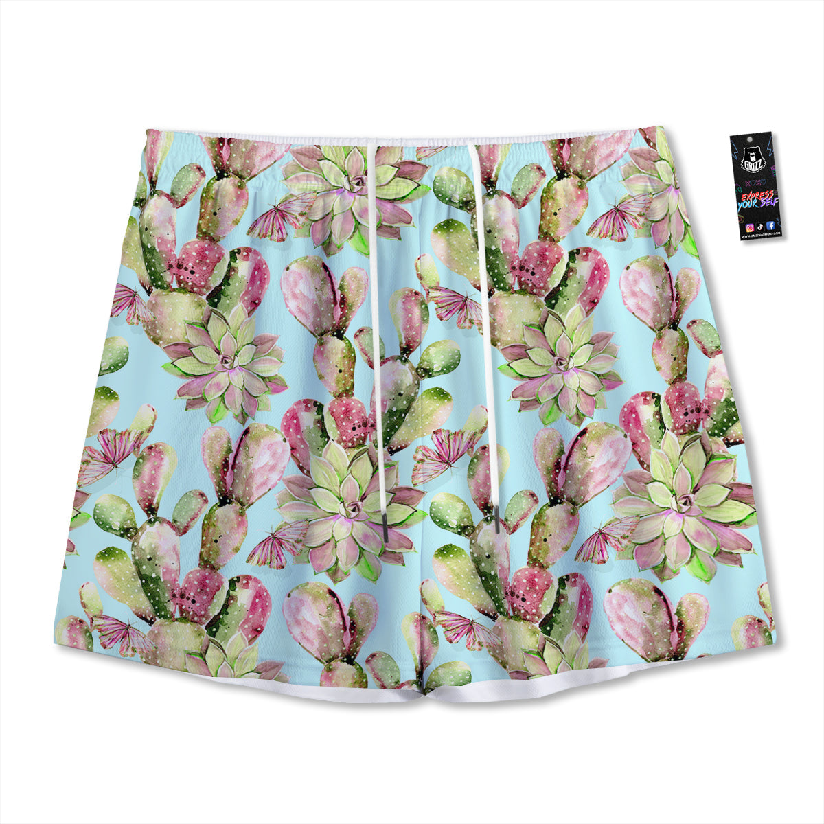 Plant Cactus Watercolor Print Pattern Mesh Shorts