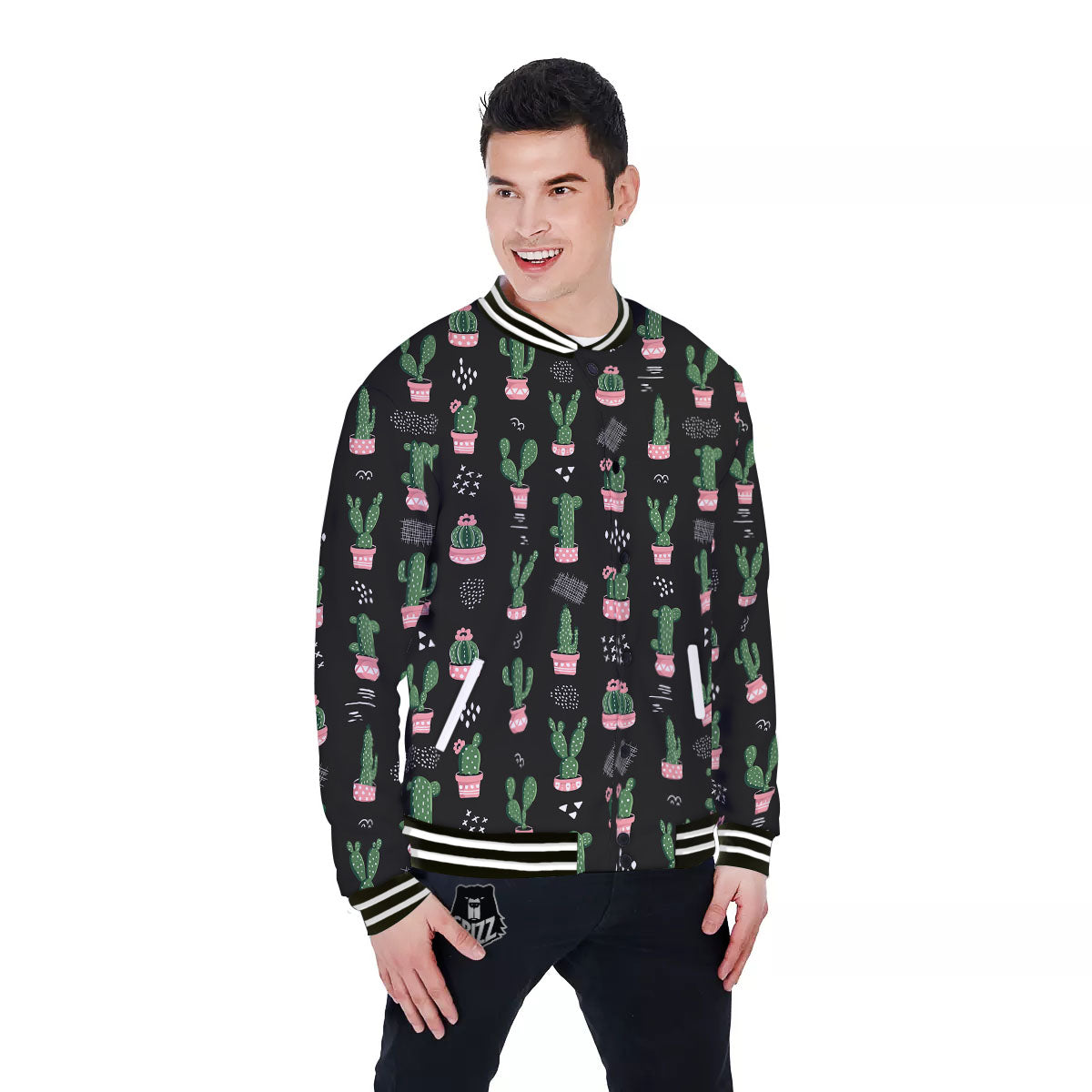 Plant Cute Cactus Print Pattern Baseball Jacket-grizzshop