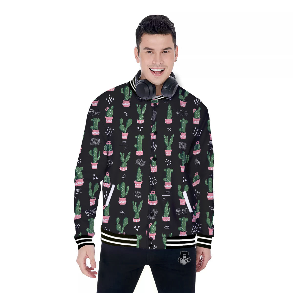 Plant Cute Cactus Print Pattern Baseball Jacket-grizzshop