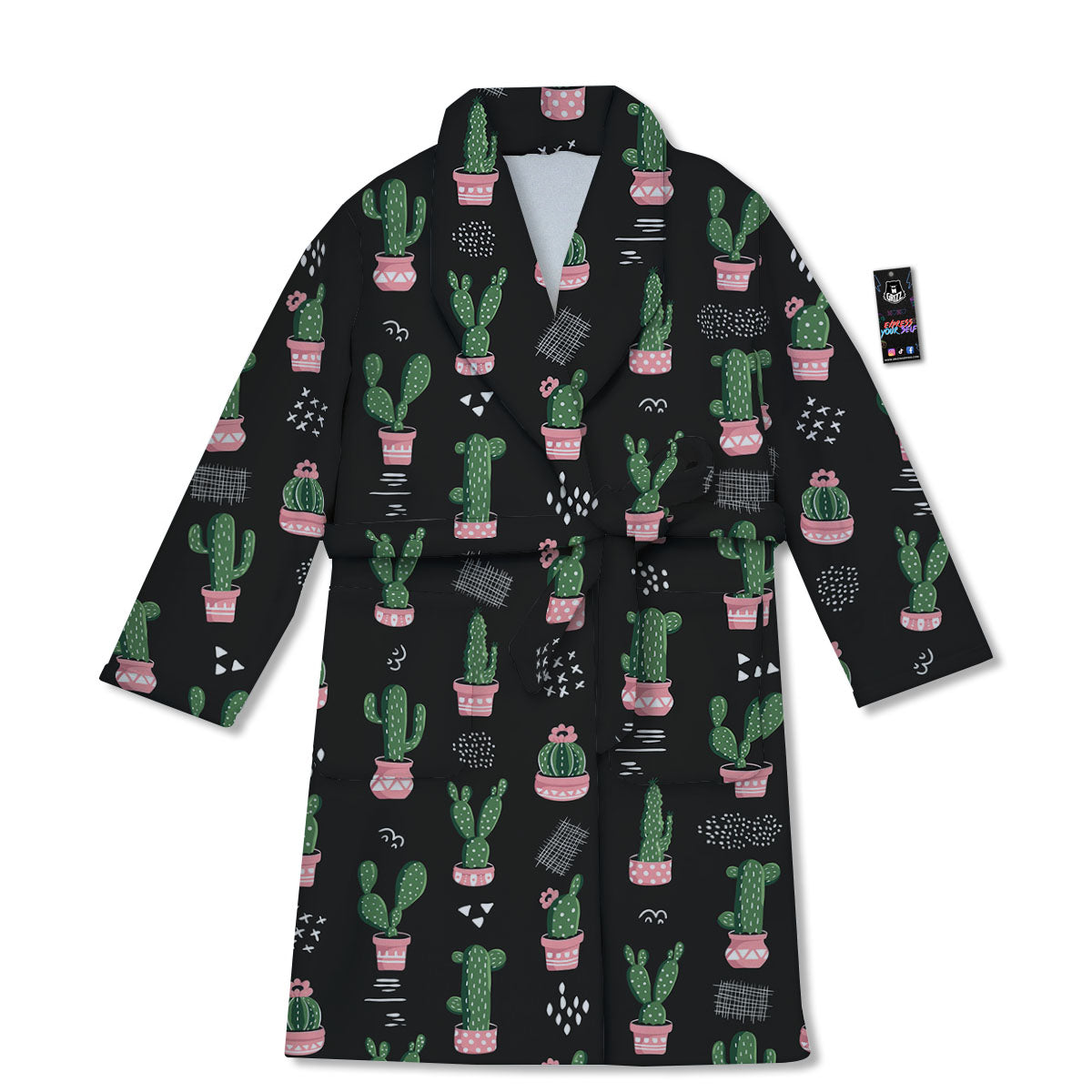 Plant Cute Cactus Print Pattern Bathrobe-grizzshop
