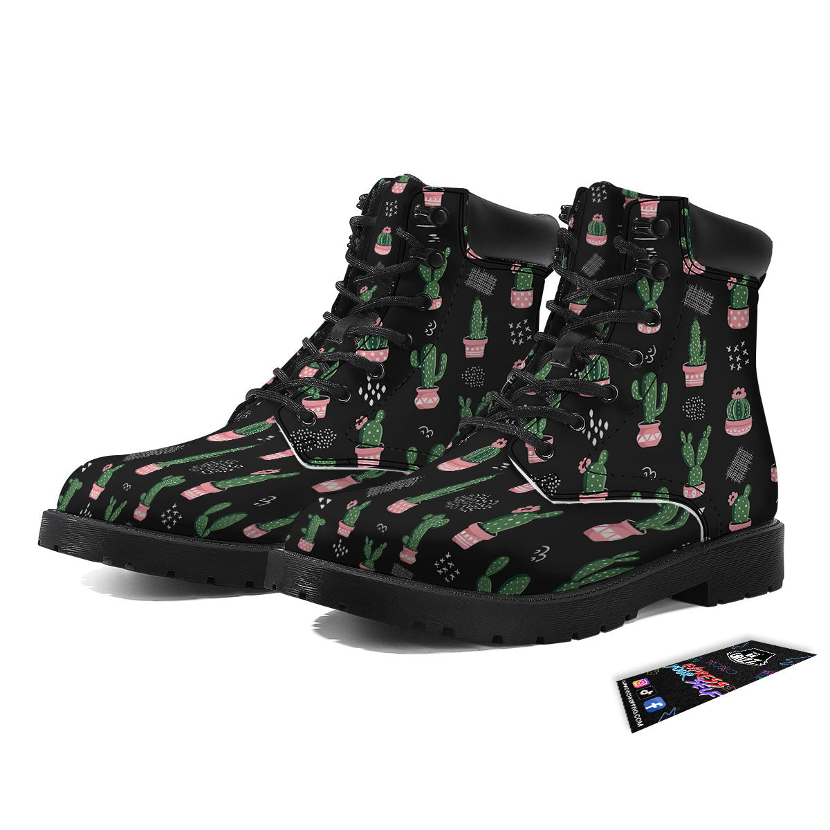 Plant Cute Cactus Print Pattern Boots-grizzshop