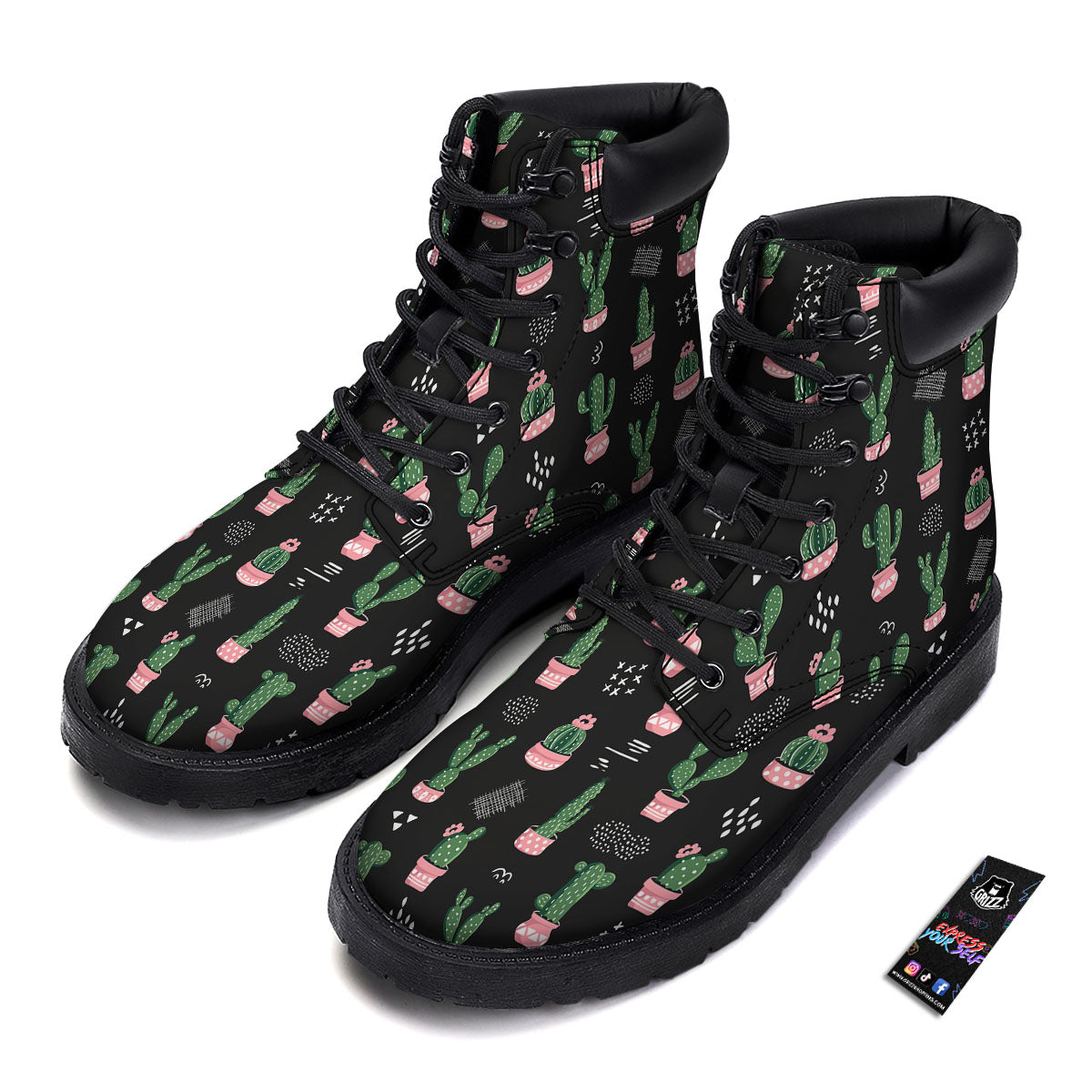 Plant Cute Cactus Print Pattern Boots-grizzshop
