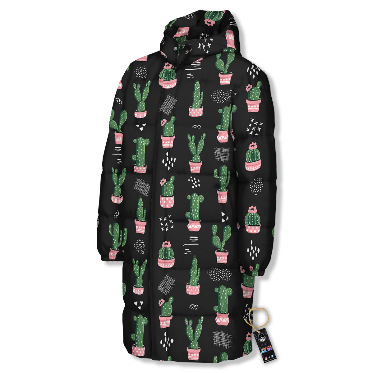 Plant Cute Cactus Print Pattern Long Down Jacket-grizzshop