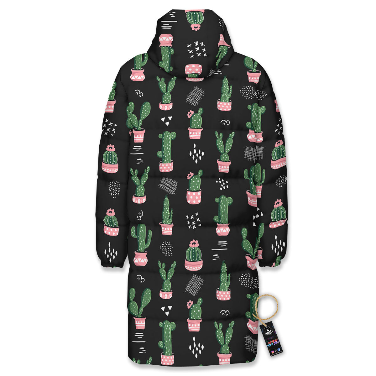 Plant Cute Cactus Print Pattern Long Down Jacket-grizzshop