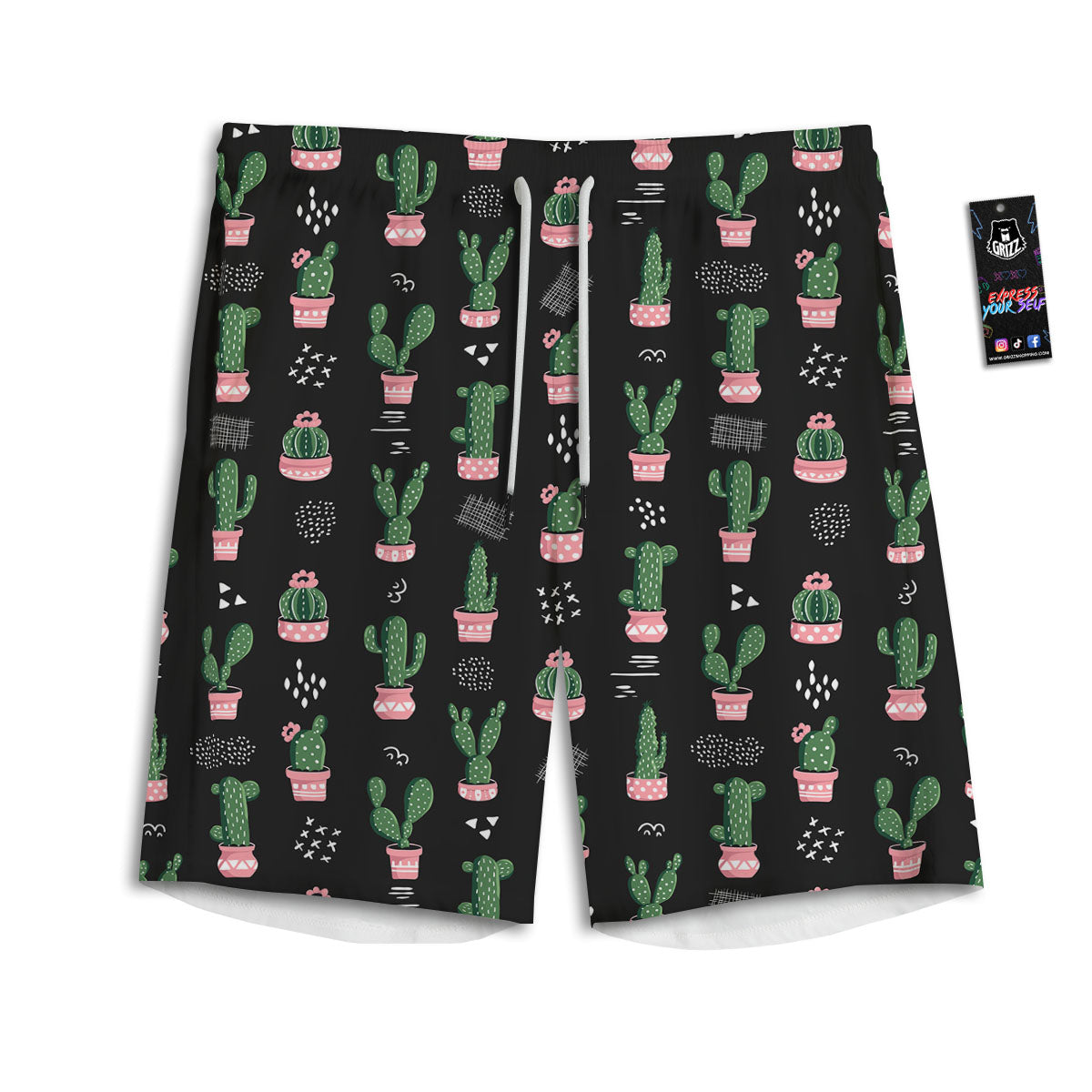 Plant Cute Cactus Print Pattern Men's Athletic Shorts