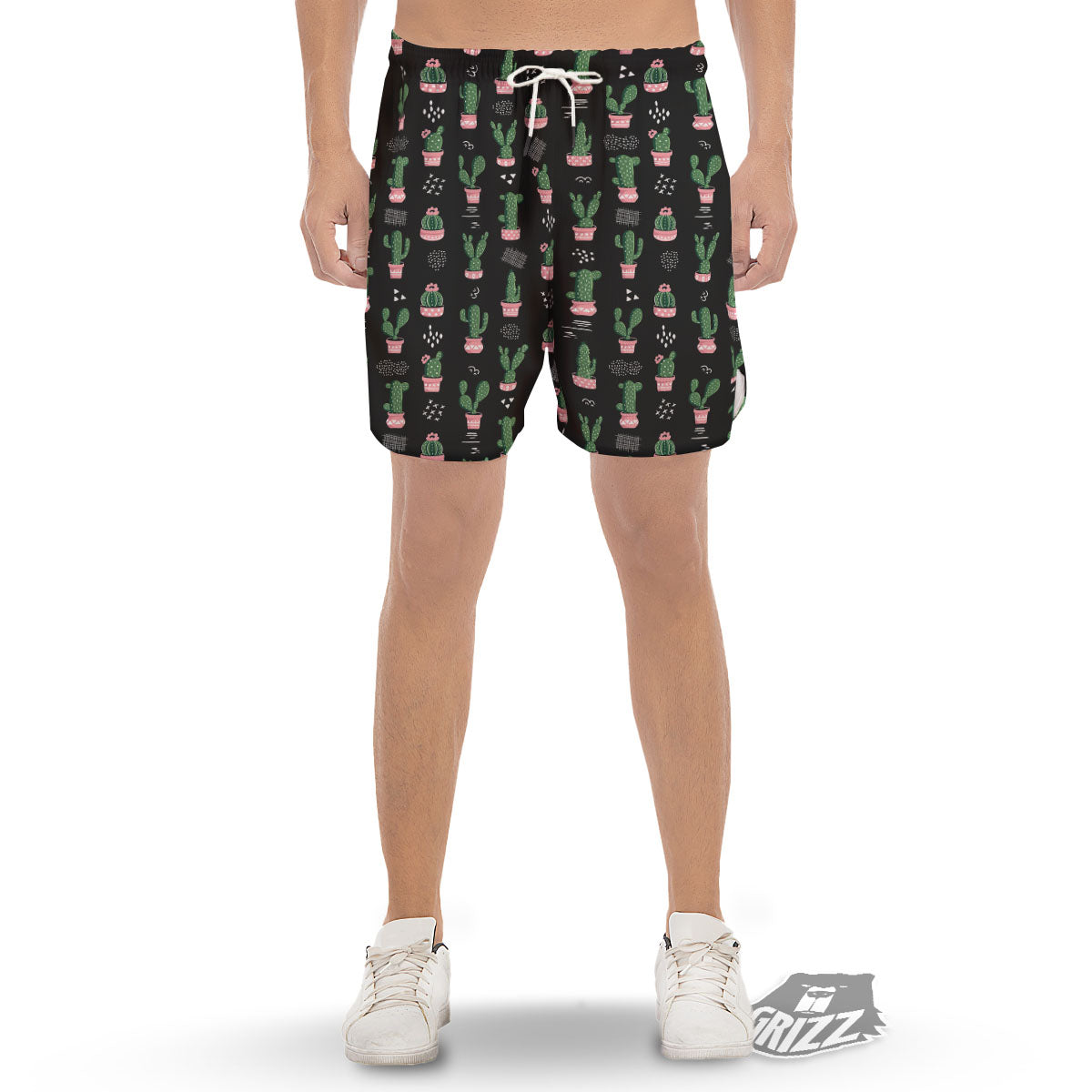 Plant Cute Cactus Print Pattern Men's Gym Shorts-grizzshop