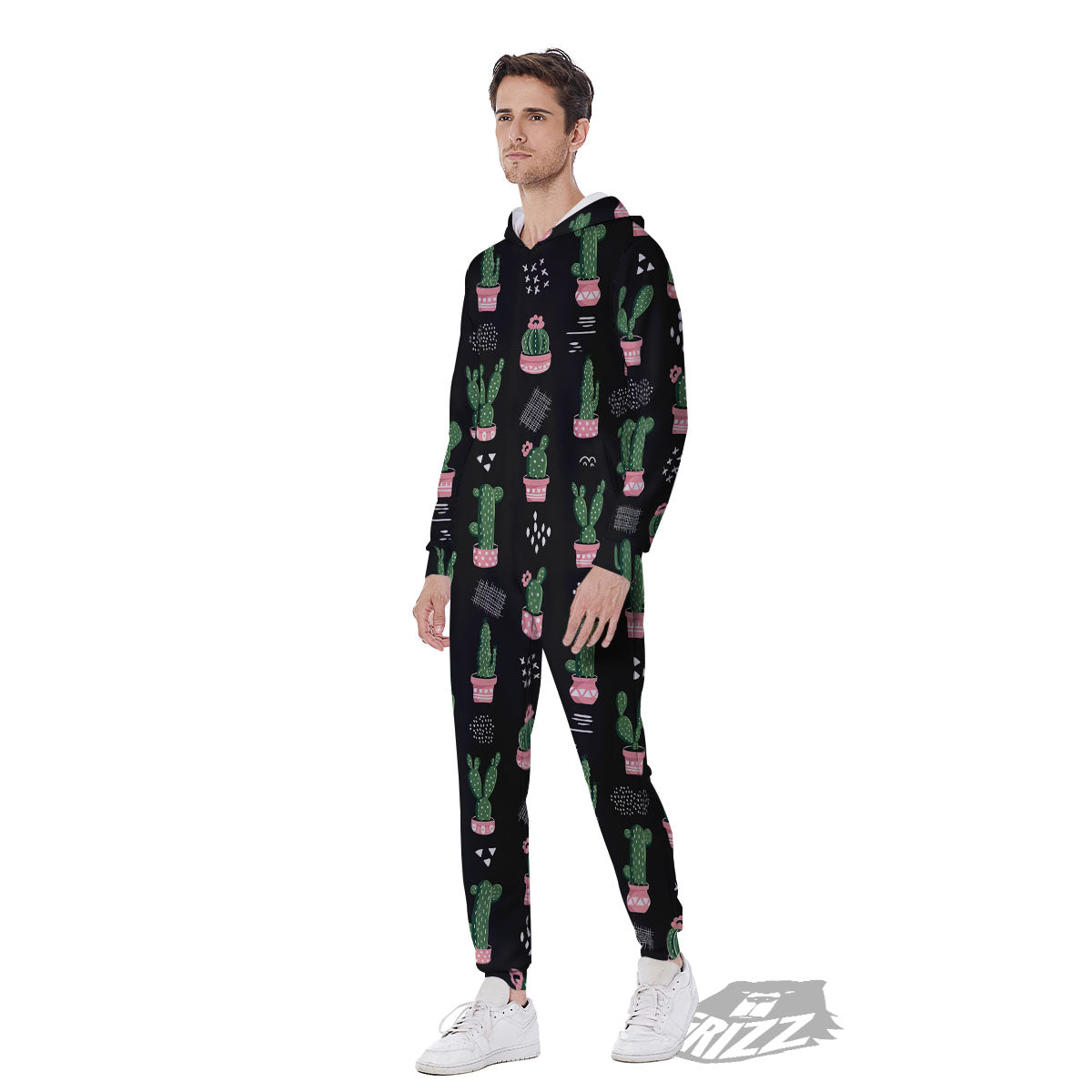 Plant Cute Cactus Print Pattern Men's Jumpsuit-grizzshop