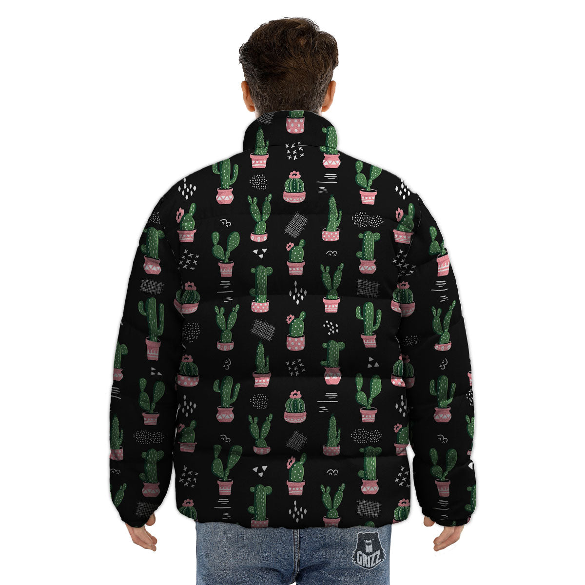 Plant Cute Cactus Print Pattern Puffer Jacket-grizzshop