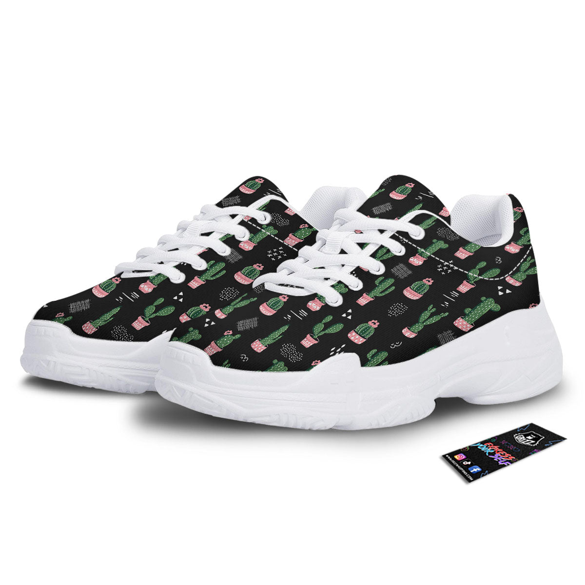 Plant Cute Cactus Print Pattern White Chunky Shoes-grizzshop