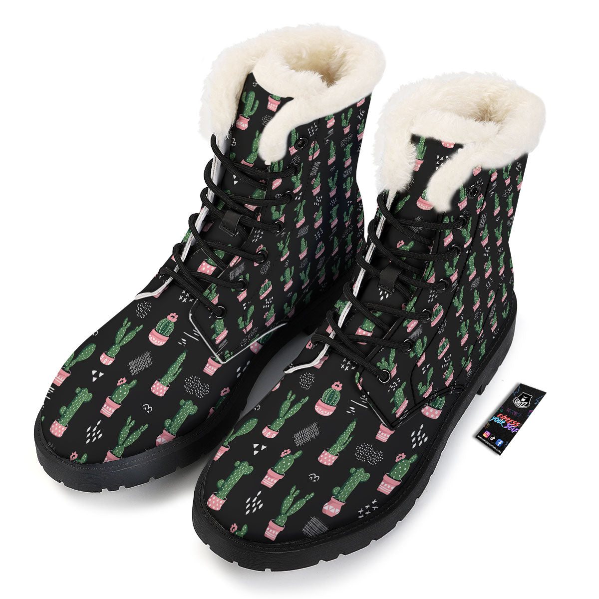 Plant Cute Cactus Print Pattern Winter Boots-grizzshop