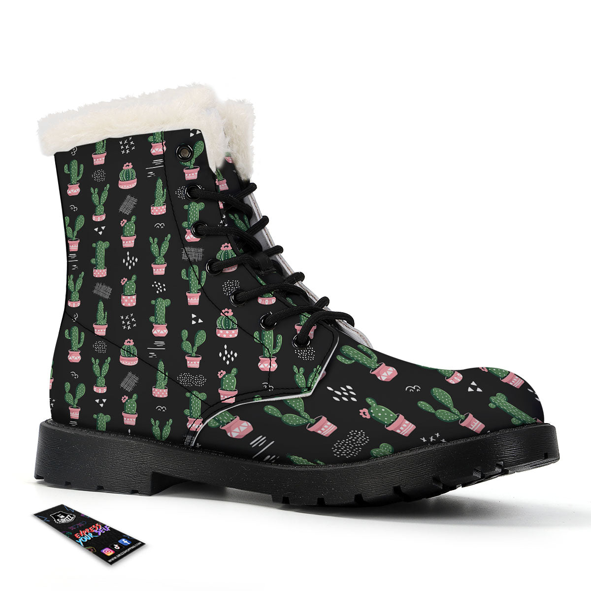 Plant Cute Cactus Print Pattern Winter Boots-grizzshop