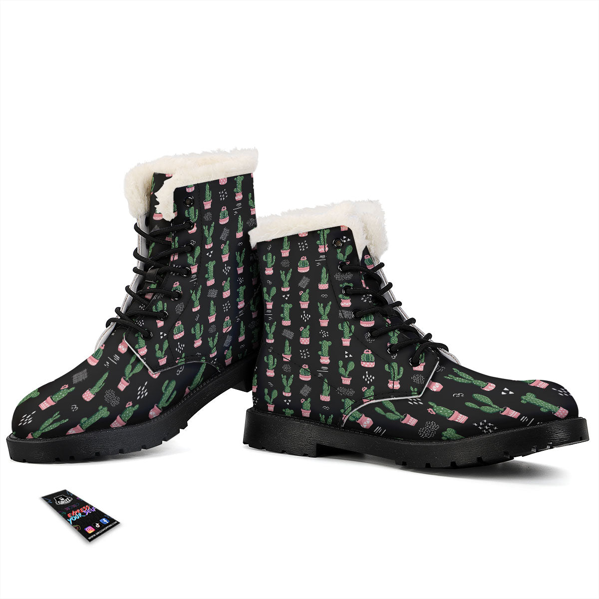Plant Cute Cactus Print Pattern Winter Boots-grizzshop