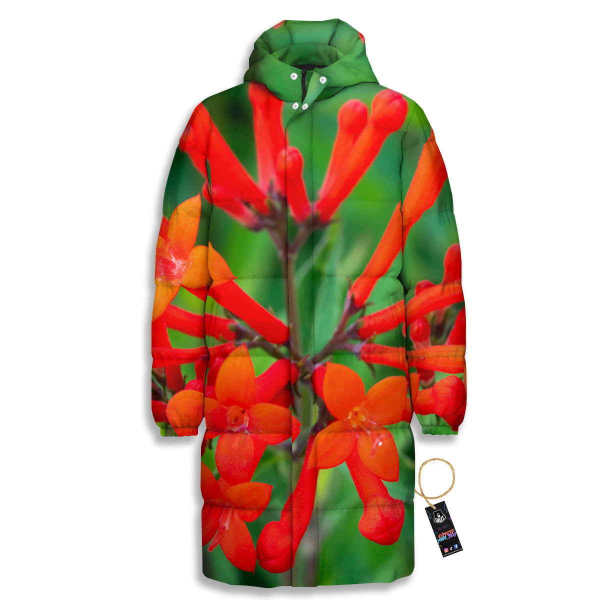 Plant Bouvardia Print Long Down Jacket