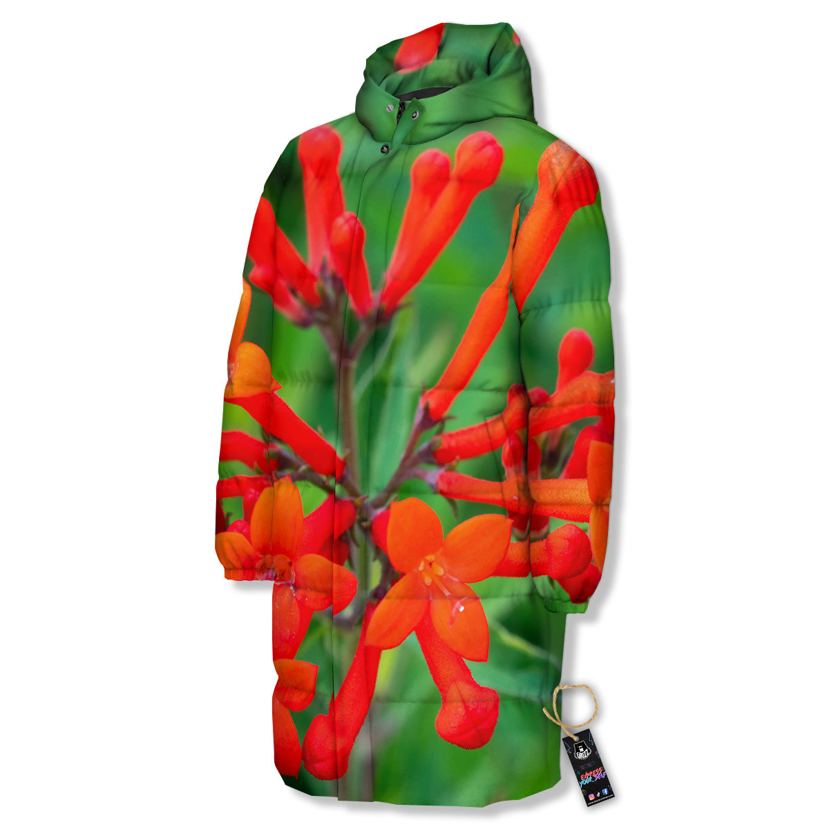 Plant Bouvardia Print Long Down Jacket