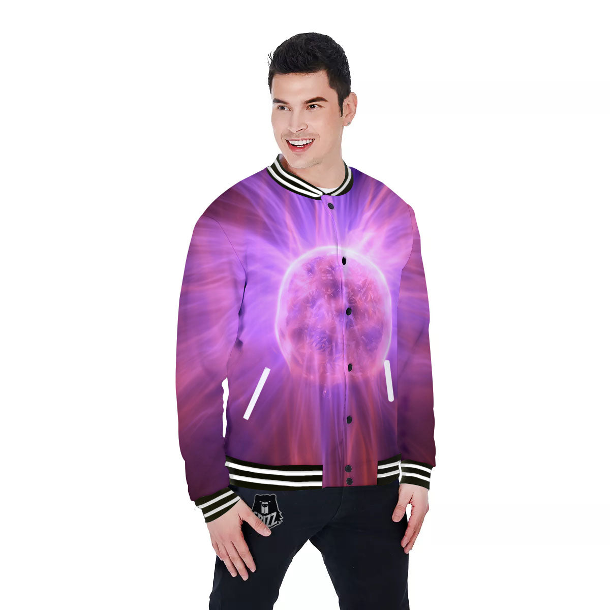 Plasma Ball Purple Print Baseball Jacket-grizzshop