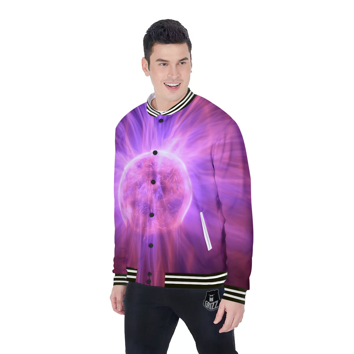 Plasma Ball Purple Print Baseball Jacket-grizzshop