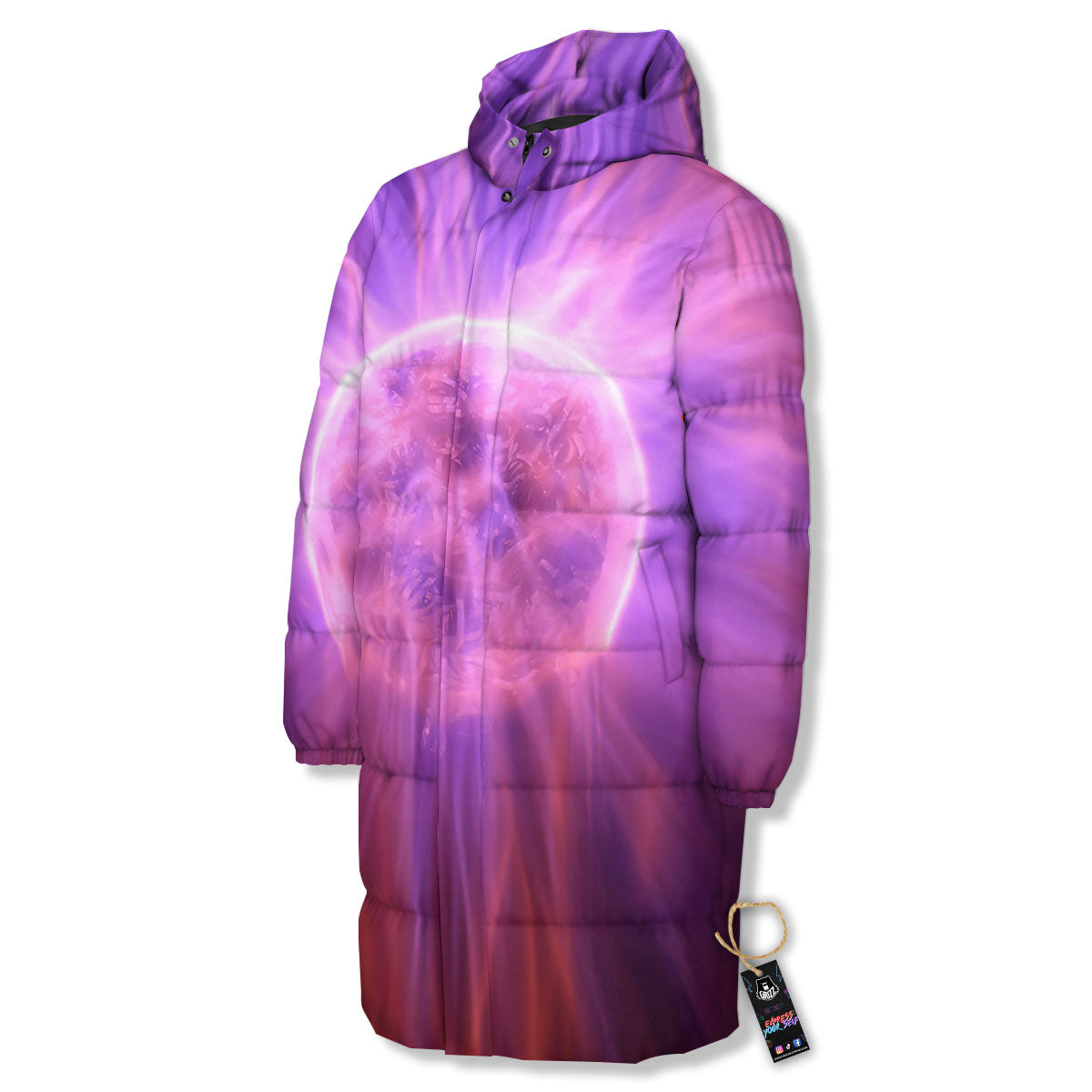 Plasma Ball Purple Print Long Down Jacket-grizzshop