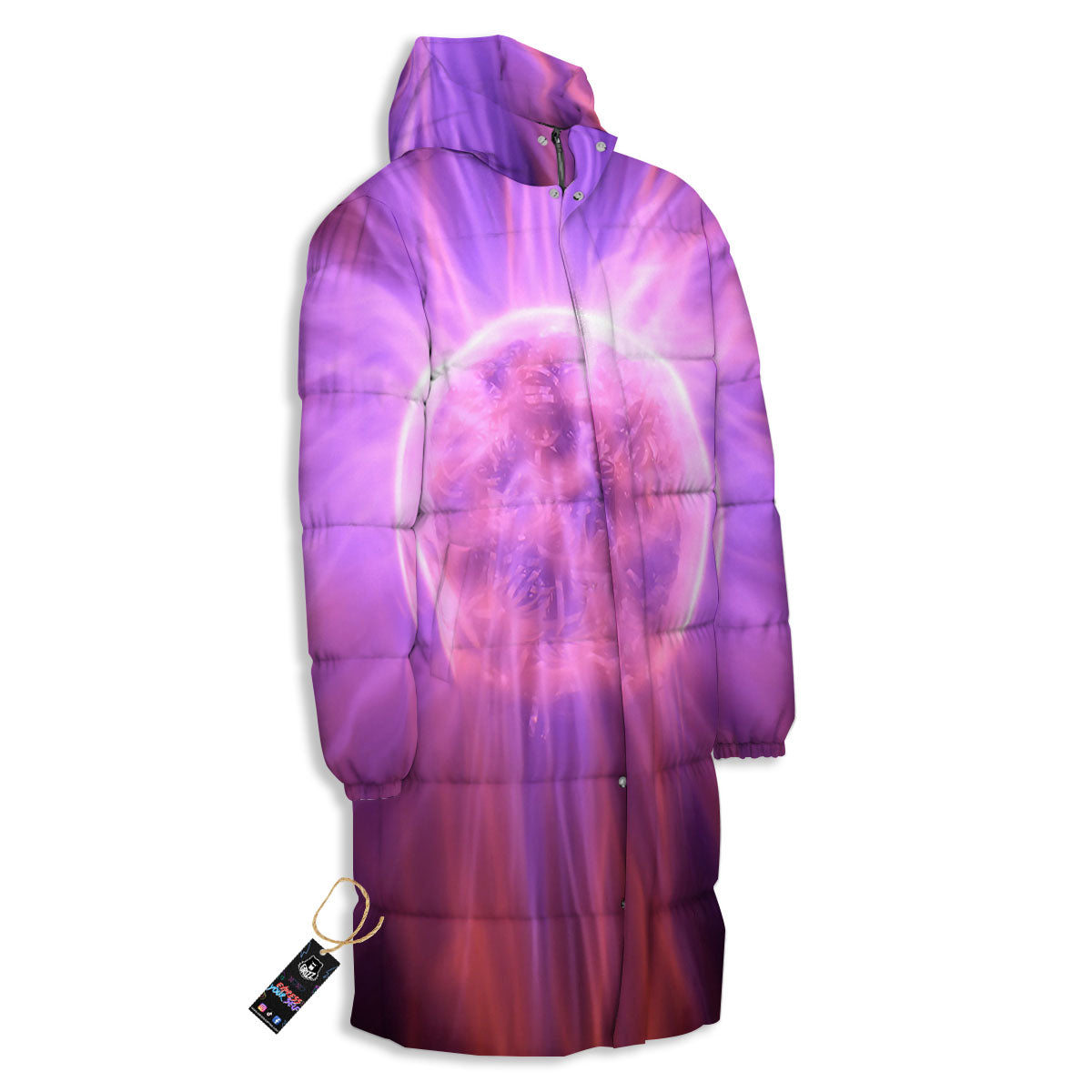 Plasma Ball Purple Print Long Down Jacket-grizzshop