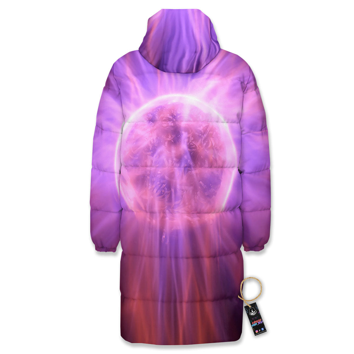 Plasma Ball Purple Print Long Down Jacket-grizzshop