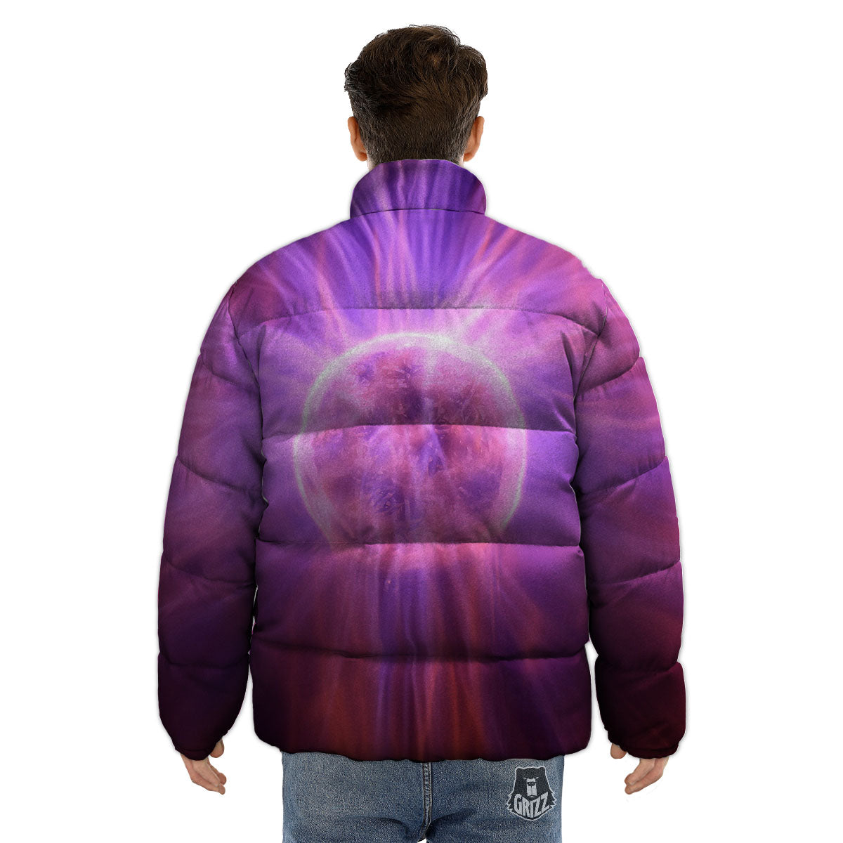 Plasma Ball Purple Print Puffer Jacket-grizzshop