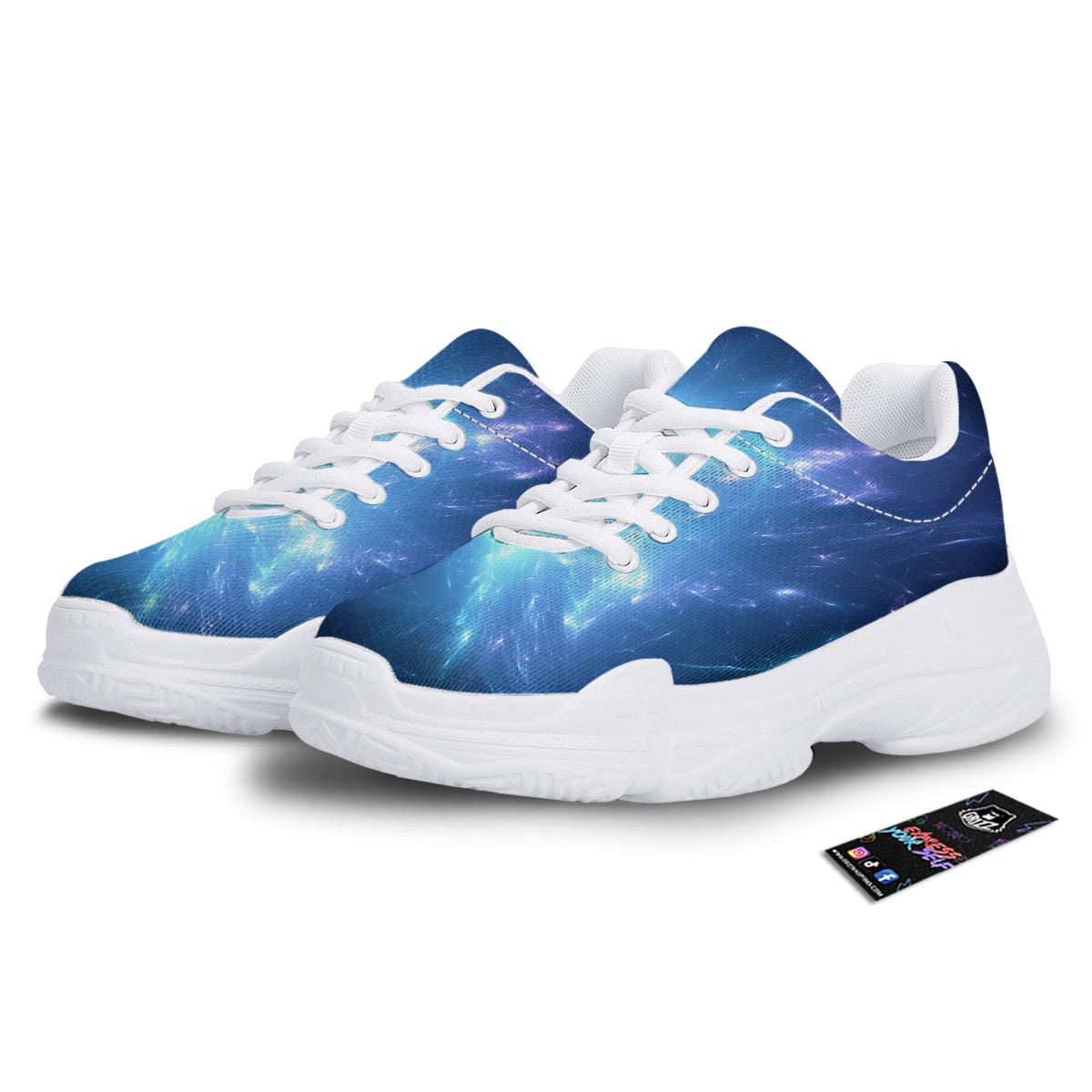 Plasma Blue Print White Chunky Shoes-grizzshop