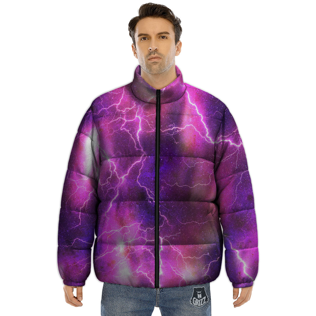 Plasma Lightning Print Puffer Jacket-grizzshop