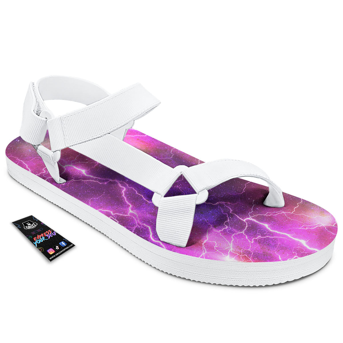Plasma Lightning Print White Open Toe Sandals-grizzshop