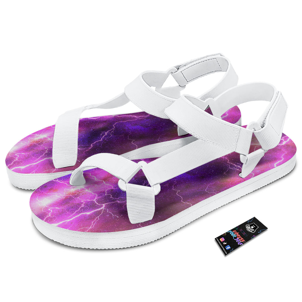 Plasma Lightning Print White Open Toe Sandals-grizzshop