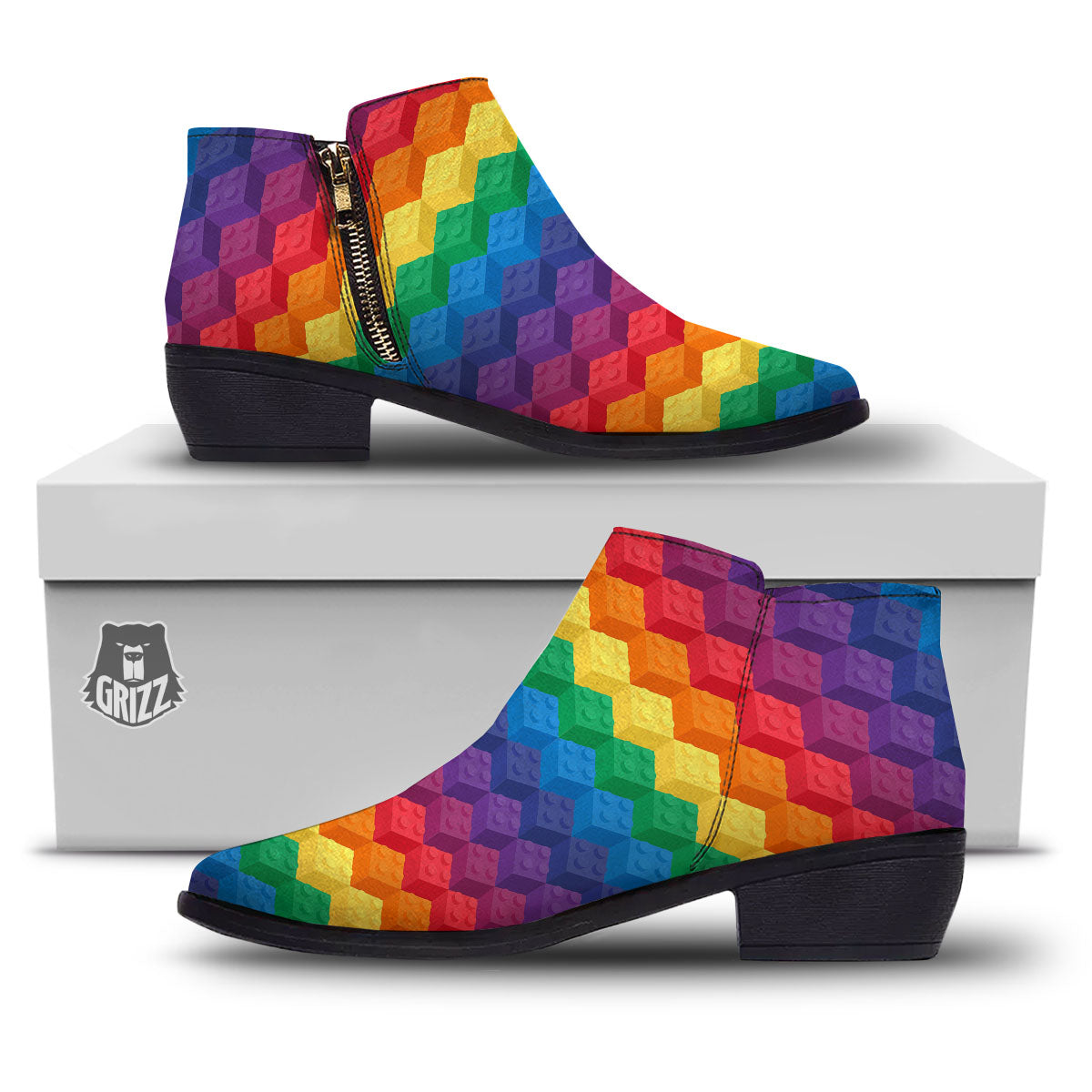 Plastic Blocks Building Print Pattern Ankle Boots-grizzshop