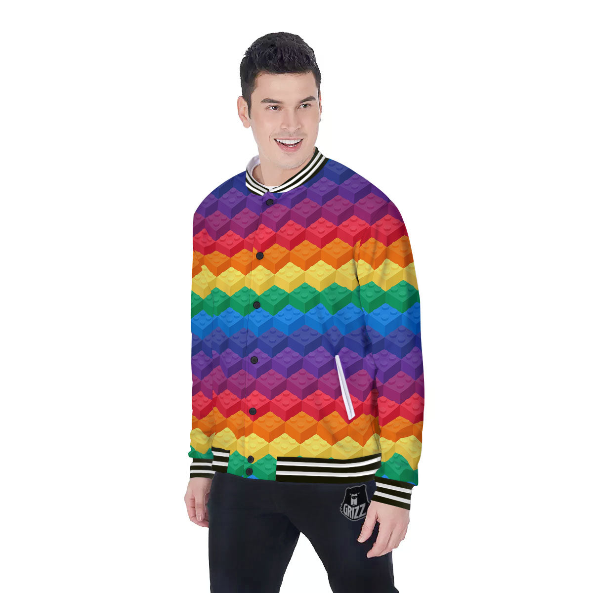 Plastic Blocks Building Print Pattern Baseball Jacket-grizzshop