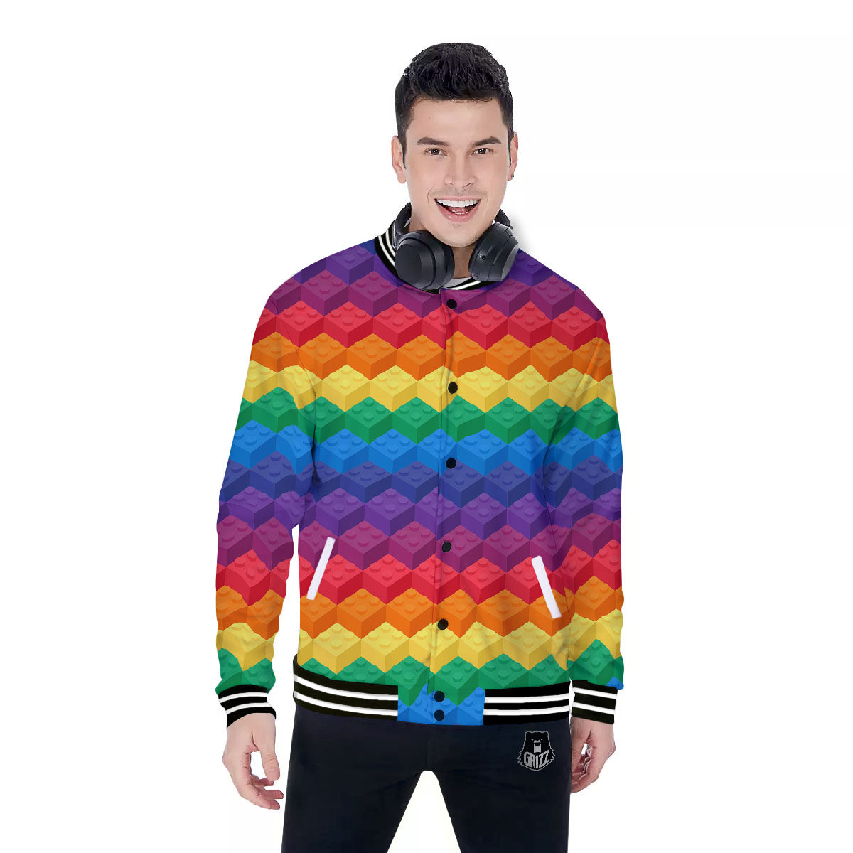 Plastic Blocks Building Print Pattern Baseball Jacket-grizzshop