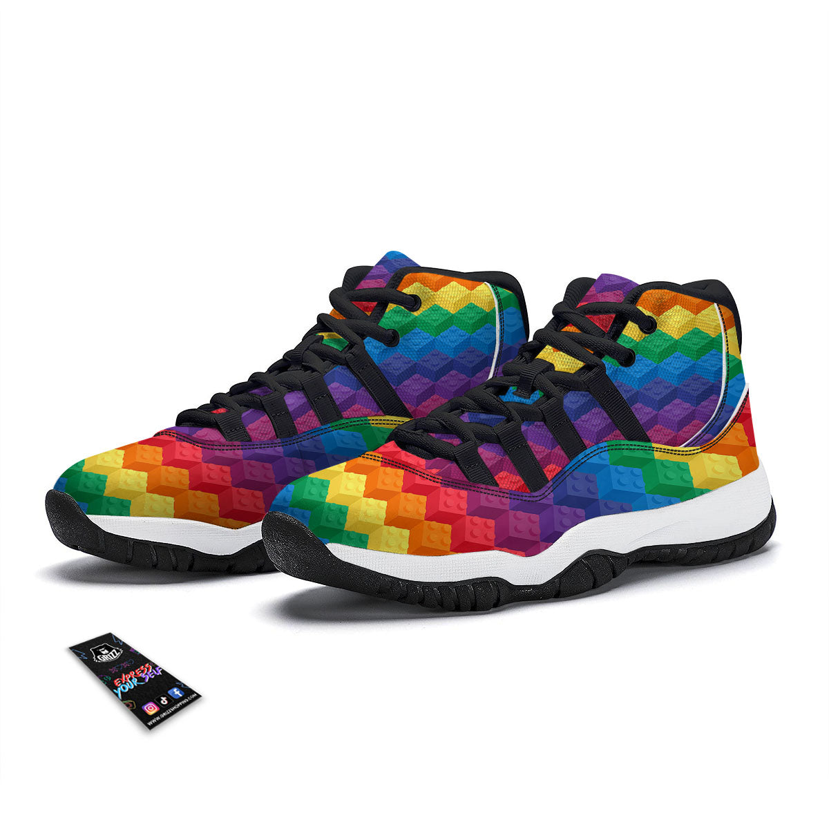 Plastic Blocks Building Print Pattern Black Bball Shoes-grizzshop