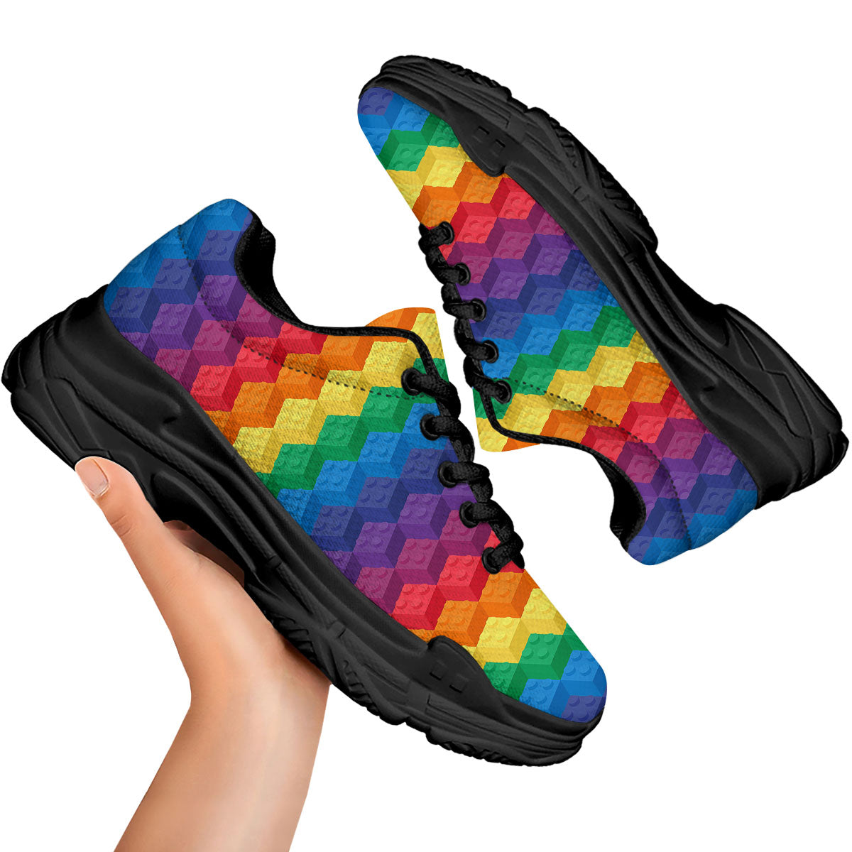 Plastic Blocks Building Print Pattern Black Chunky Shoes-grizzshop