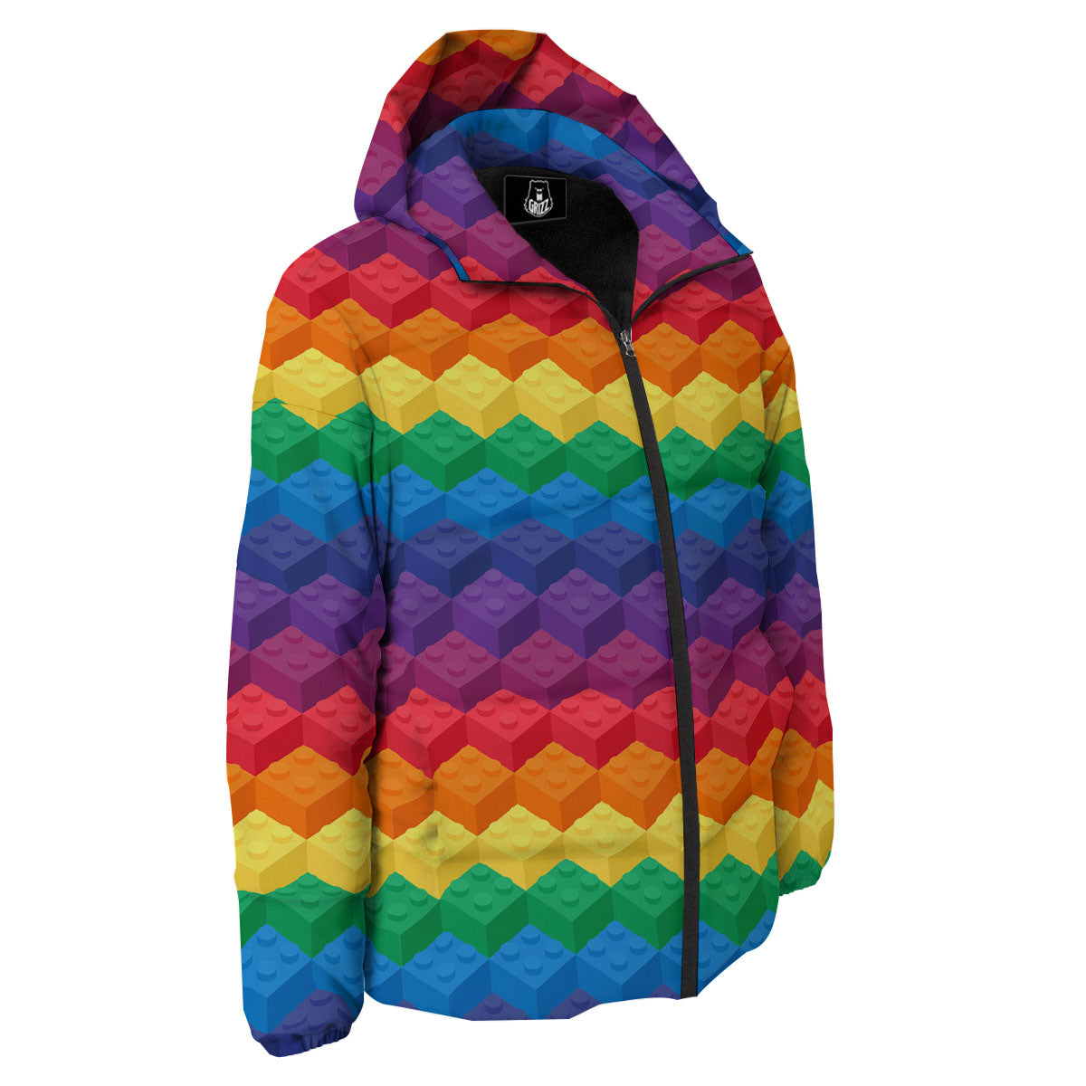 Plastic Blocks Building Print Pattern Down Jacket-grizzshop