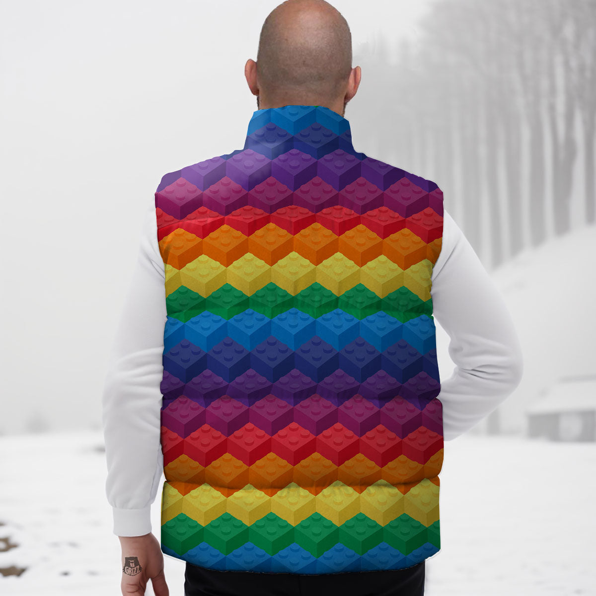 Plastic Blocks Building Print Pattern Down Vest-grizzshop