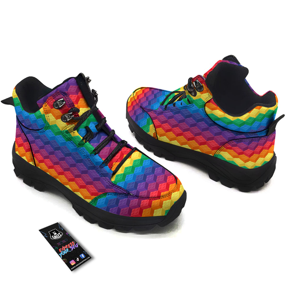 Plastic Blocks Building Print Pattern Hiking Shoes-grizzshop